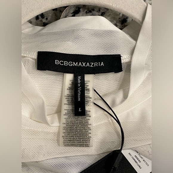 New BCBGMaxAzria White Sheer Striped Body Suit - Picture 7 of 10